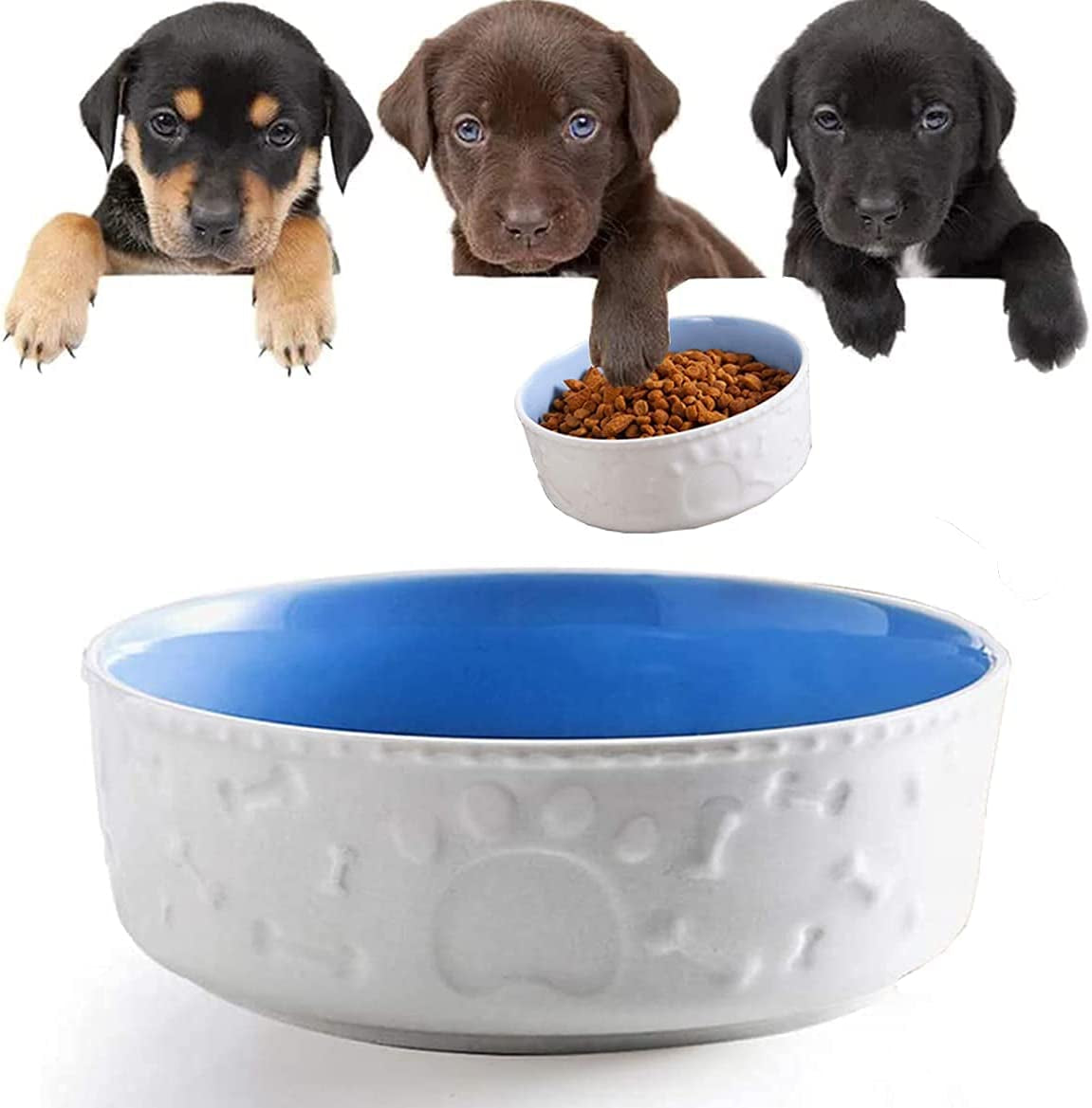 Ceramic Dog Bowl Set with Silicone Mat Non-Skid Non-Spill, Wide