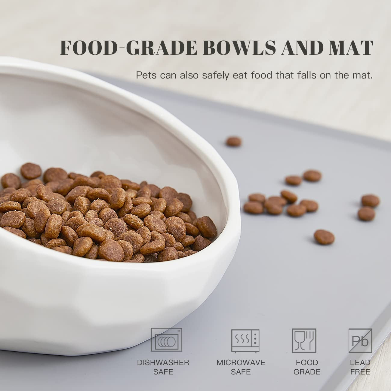 Dog Bowls,Ceramic Dog-Food Bowl and Water Bowl Set for Small Size Dogs and Cats ,No Spill Non Skid Dog Bowl Mat and Tilted Double Pet Bowls,Set of 3,20 Oz