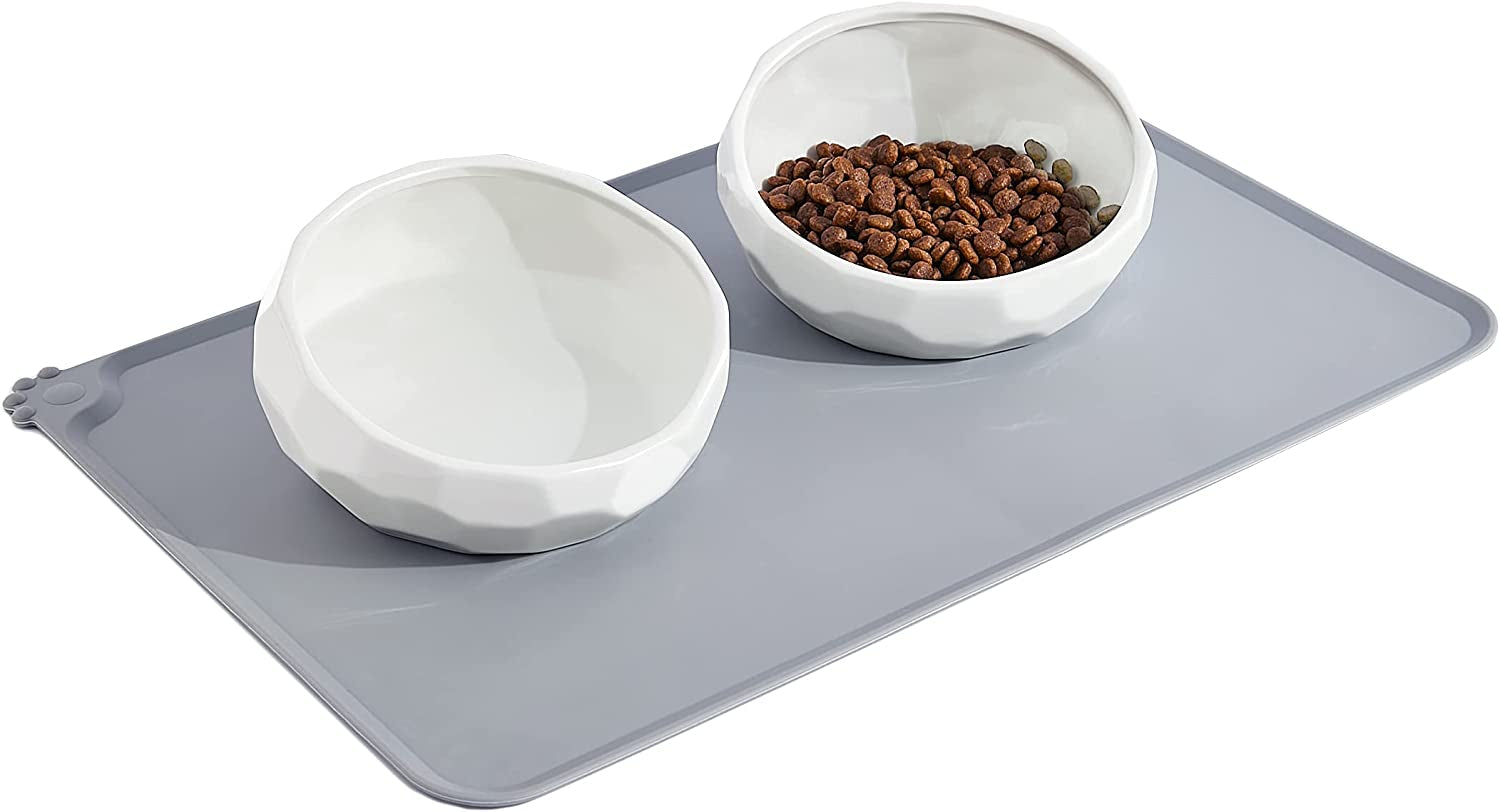 Dog Food Bowls Stainless Steel Pet Bowls & Dog Water Bowls with No-Spill and Non-Skid, Feeder Bowls with Dog Bowl Mat for Small Medium Large Size Dogs