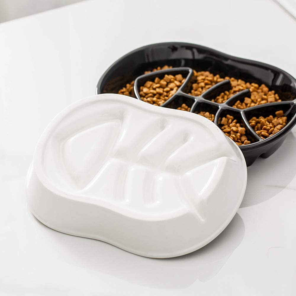 White Ceramic Slow Feeder Pet Bowl