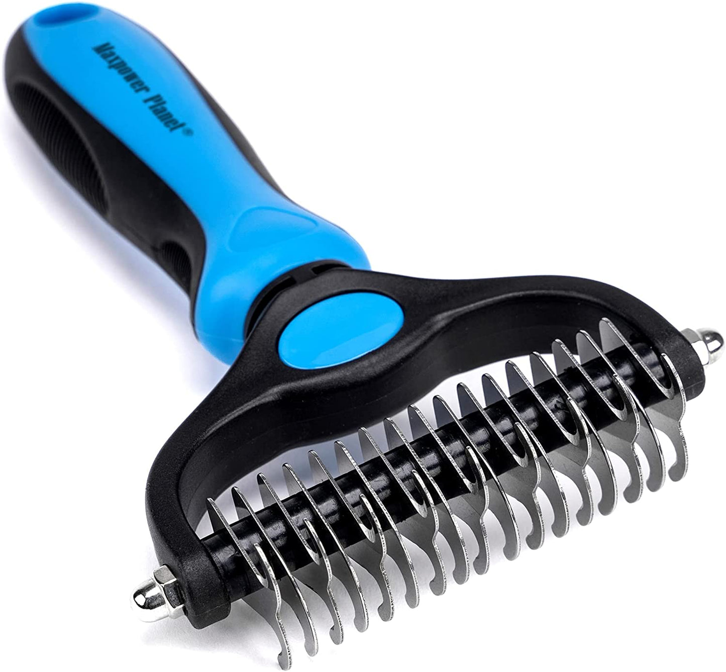 Pet Grooming Brush - Double Sided Shedding and Dematting Undercoat Rake Comb for Dogs and Cats,Extra Wide, Blue, Dog Grooming Brush, Dog Shedding Brush