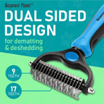 Pet Grooming Brush - Double Sided Shedding and Dematting Undercoat Rake Comb for Dogs and Cats,Extra Wide, Blue, Dog Grooming Brush, Dog Shedding Brush