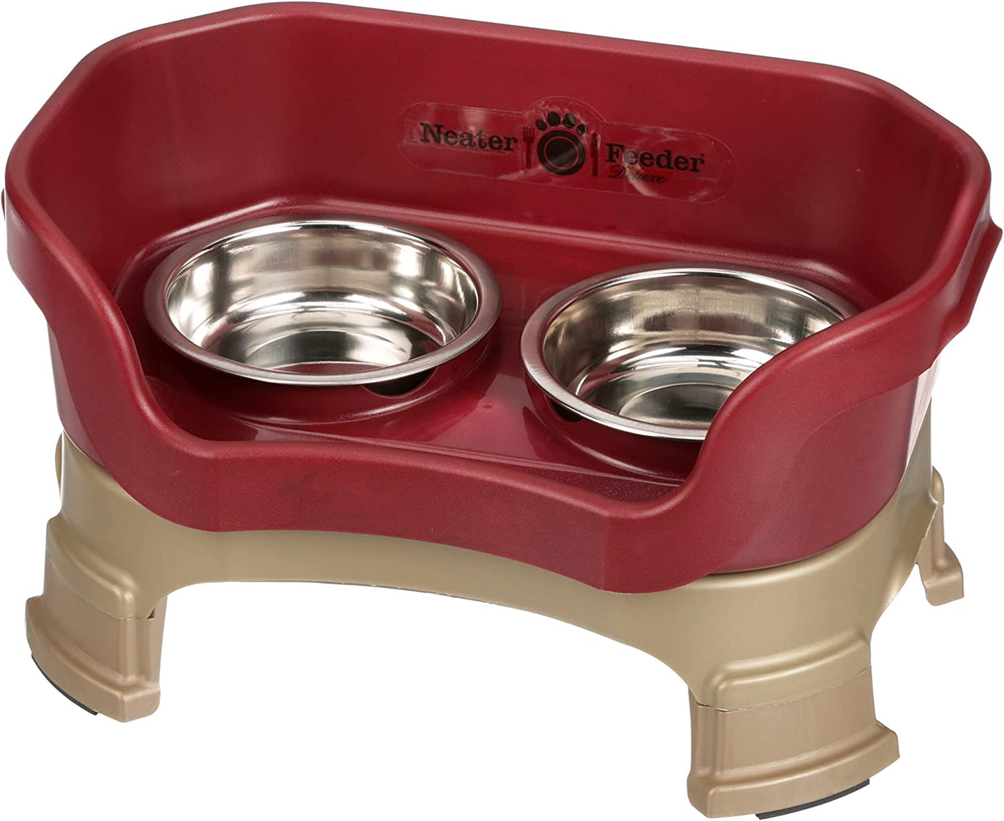 Neater Feeder Deluxe with Leg Extensions for Cats - Mess Proof Pet Feeder with Stainless Steel Food & Water Bowls - Drip Proof, Non-Tip, and Non-Slip - Cranberry