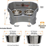 Neater Feeder Deluxe for Medium Dogs - Mess Proof Pet Feeder with Stainless Steel Food & Water Bowls - Drip Proof, Non-Tip, and Non-Slip - Gunmetal Grey