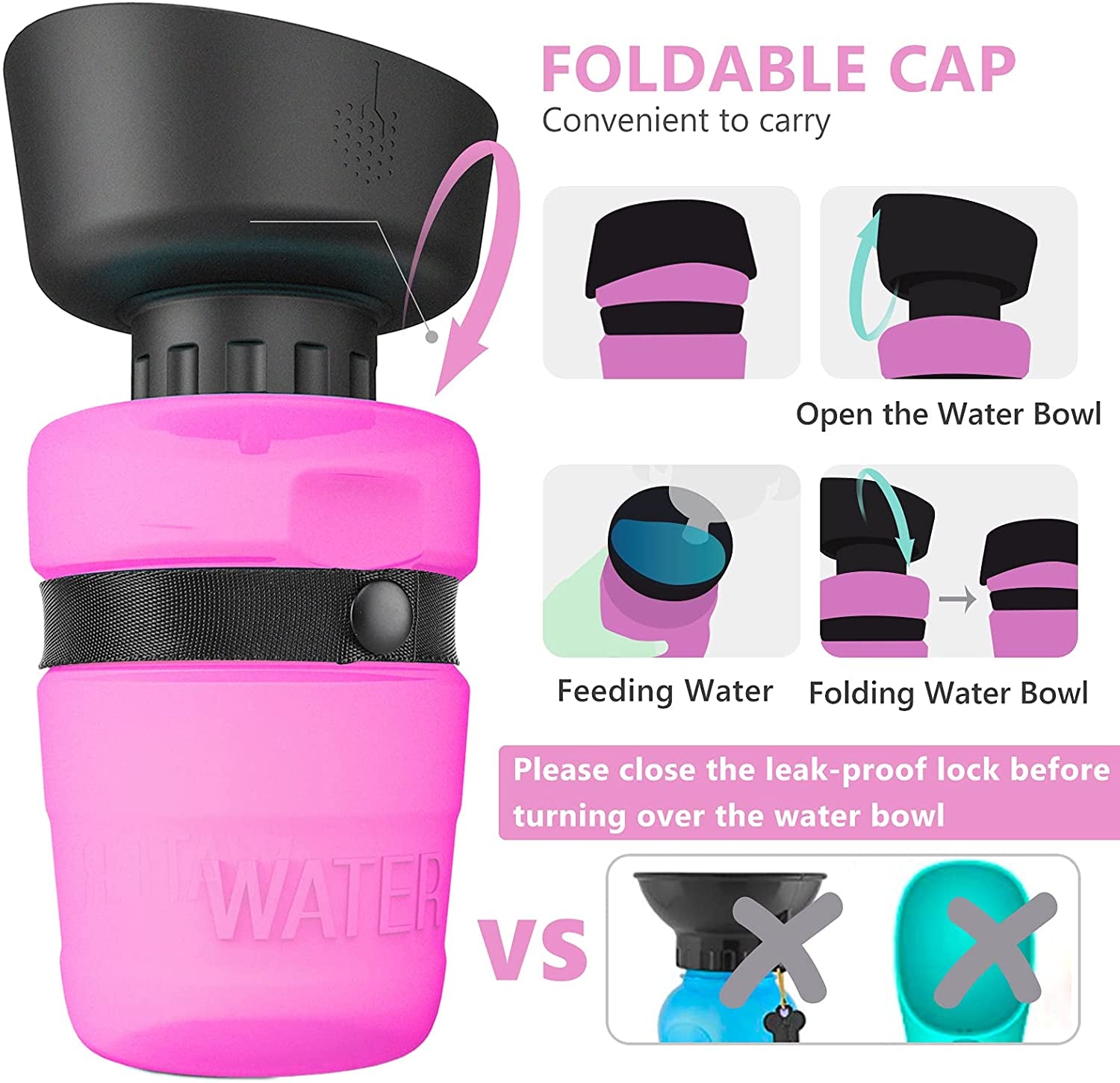 Upgraded Dog Water Bottle Foldable,Portable Dog Water Dispenser,Leak Proof Pet Water Bottle for Dogs,Dog Travel Water Bottle for Outdoor Walking,Hiking,Travel,Bpa Free,Lightweight