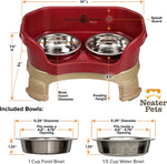 Neater Feeder Deluxe with Leg Extensions for Cats - Mess Proof Pet Feeder with Stainless Steel Food & Water Bowls - Drip Proof, Non-Tip, and Non-Slip - Cranberry