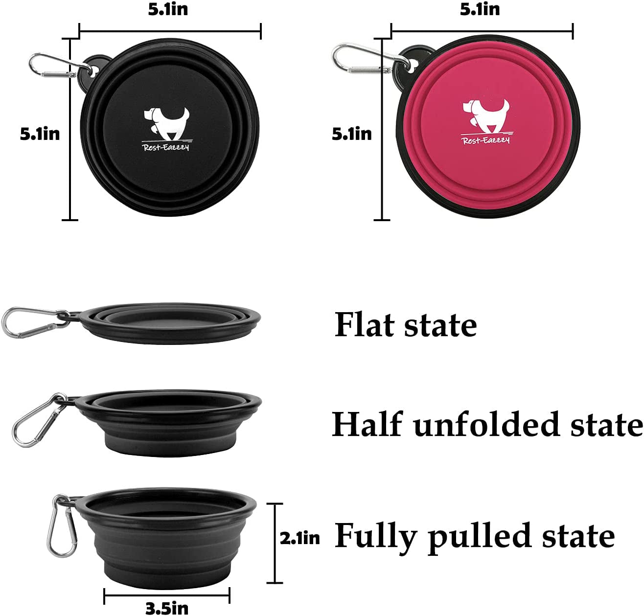 Collapsible Dog Bowls for Travel, 2-Pack Dog Portable Water Bowl for Dogs Cats Pet Foldable Feeding Watering Dish for Traveling Camping Walking with 2 Carabiners, BPA Free